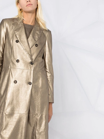 Shop Brunello Cucinelli Double Breasted Metallic Trench Coat In Gold