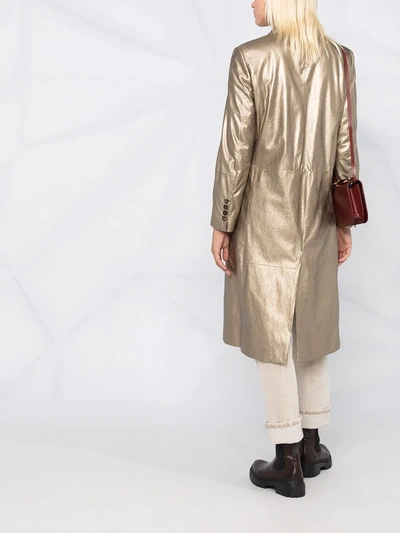 Shop Brunello Cucinelli Double Breasted Metallic Trench Coat In Gold