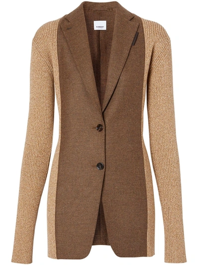 Shop Burberry Rib Knit Tailored Jacket In Brown