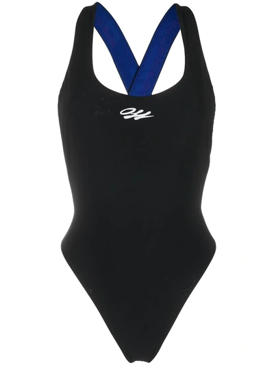 Shop Off-white Logo-strap Swimsuit In Black