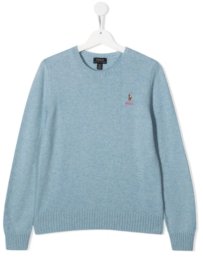 Shop Ralph Lauren Teen Embroidered-logo Jumper In Blue
