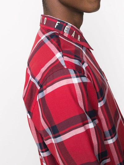 Shop Paura Tartan Print Chest Pocket Shirt In Red