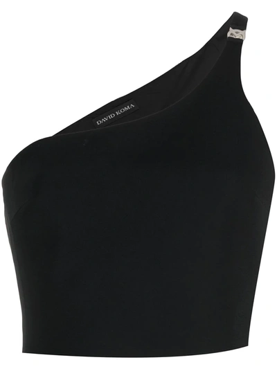Shop David Koma Logo-shoulder Cropped Top In Black