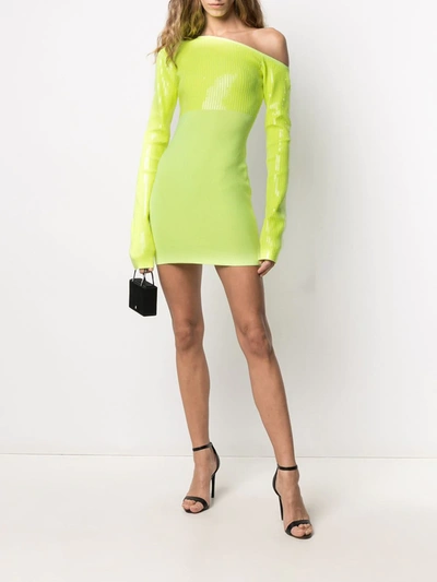 Shop David Koma Sequin-embroidered Asymmetric Knit Dress In Yellow