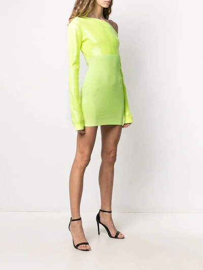 Shop David Koma Sequin-embroidered Asymmetric Knit Dress In Yellow