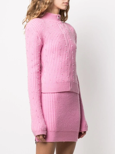 Shop David Koma High-neck Ribbed Knit Jumper In Pink