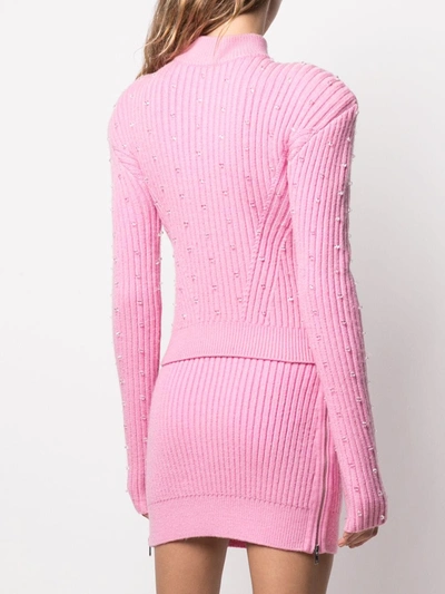 Shop David Koma High-neck Ribbed Knit Jumper In Pink