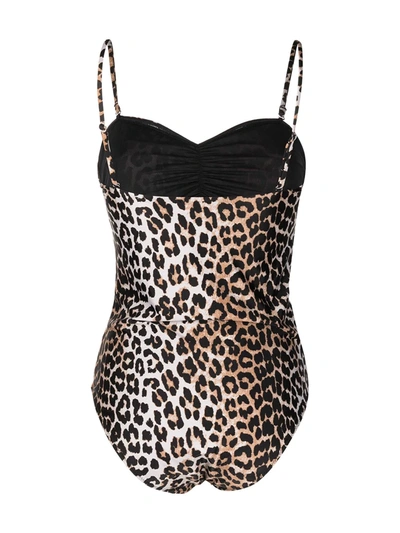 Shop Ganni Leopard-print One-piece Swimsuit In Neutrals