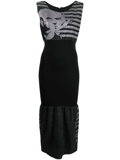 Pre-owned Jean Paul Gaultier Striped Print Midi Dress In Black