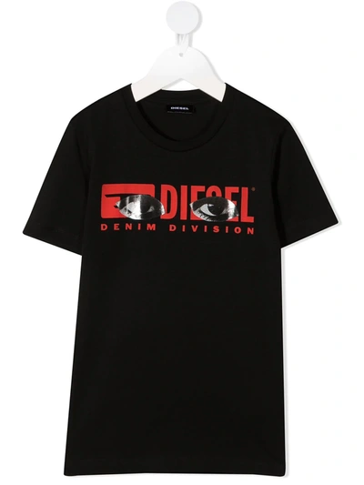 Shop Diesel Eyes Logo-print Crew Neck T-shirt In Black
