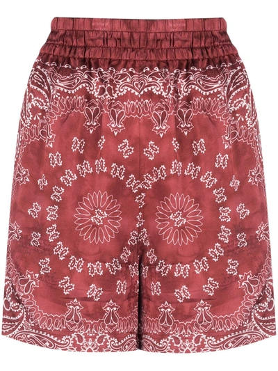 Shop Golden Goose Bandana-print Satin Shorts In Red