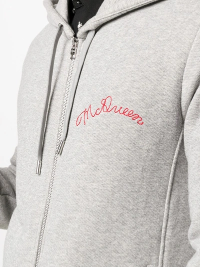 Shop Alexander Mcqueen Embroidered-logo Hoodie In Grey