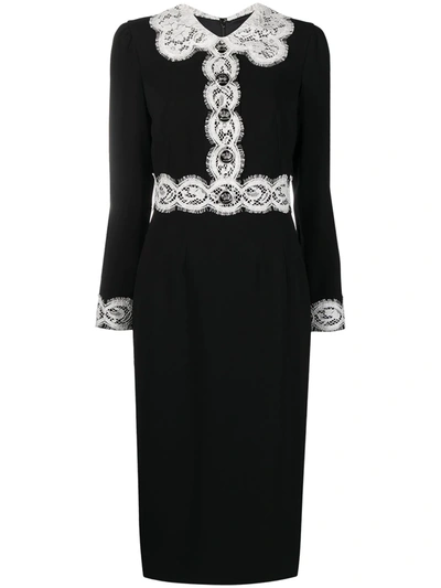 Shop Dolce & Gabbana Lace-trim Midi Dress In Black