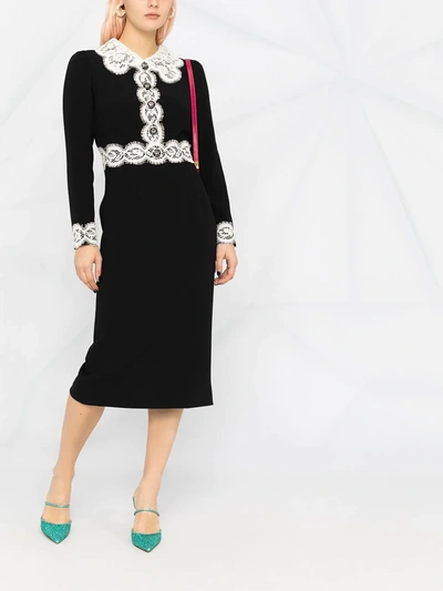 Shop Dolce & Gabbana Lace-trim Midi Dress In Black