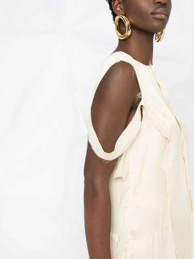 Maison Margiela Deconstructed Satin Short Dress With Vertical Fray Detail In Neutrals