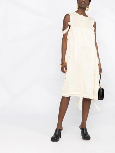 Maison Margiela Deconstructed Satin Short Dress With Vertical Fray Detail In Neutrals