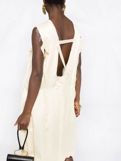 Maison Margiela Deconstructed Satin Short Dress With Vertical Fray Detail In Neutrals