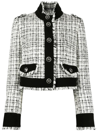 Shop Dolce & Gabbana Cropped Tweed Jacket In White