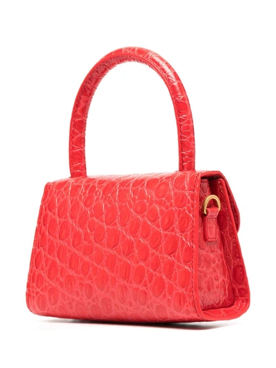 Shop By Far Mini Croco-embossed Tote In Red