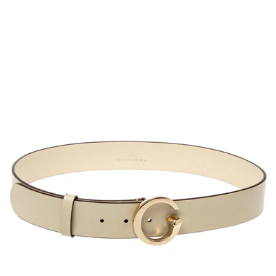 Pre-owned Gucci Cream Leather G Buckle Belt 85cm