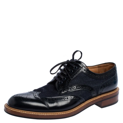 Pre-owned Louis Vuitton Blue Brogue Leather & Denim Lace Up Derby Size 44