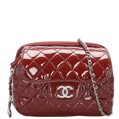 Pre-owned Chanel Red Patent Leather Classic Mini Square Flap Bag