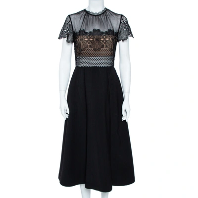 Pre-owned Self-portrait Black Cotton Embroidered Felicia Midi Dress M