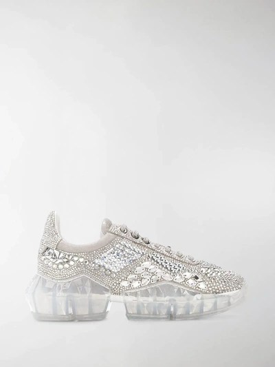 Shop Jimmy Choo Crystal Shimmer Sneakers In Silver