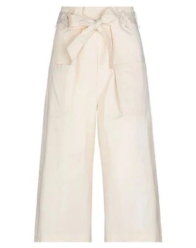 Shop Semicouture Woman Cropped Pants Ivory Size 6 Cotton, Elastane In White