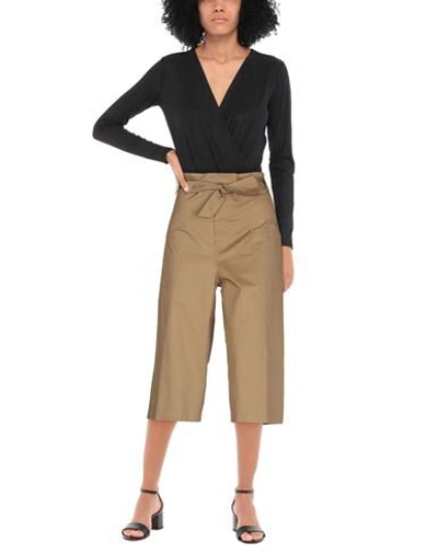 Shop Semicouture Woman Cropped Pants Camel Size 10 Cotton, Elastane In Beige