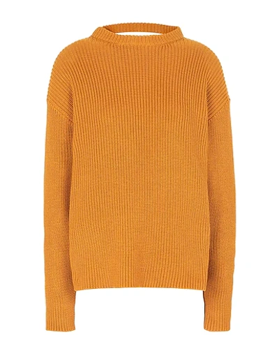 Shop 8 By Yoox Cotton Knit Oversized Cut-out Detail Sweater Woman Turtleneck Ocher Size L Cotton, Silk In Yellow