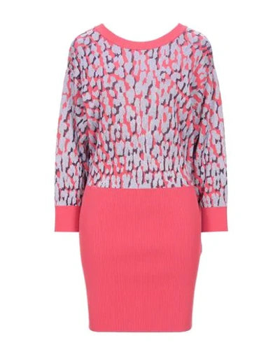 Shop Just Cavalli Woman Mini Dress Coral Size S Viscose, Polyester, Polyamide, Metallic Fiber In Red