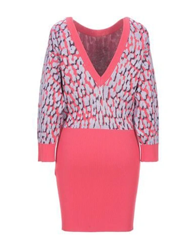 Shop Just Cavalli Woman Mini Dress Coral Size S Viscose, Polyester, Polyamide, Metallic Fiber In Red