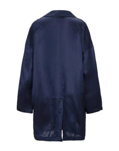 Shop Semicouture Woman Overcoat & Trench Coat Midnight Blue Size 8 Viscose, Linen, Acetate