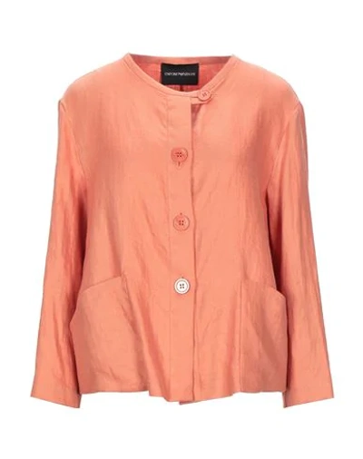 Shop Emporio Armani Woman Blazer Apricot Size 10 Linen In Orange