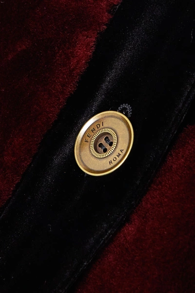 Shop Fendi Ruffled Velvet-trimmed Quilted Shearling Coat In Red