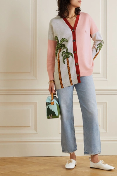 Shop Loewe + Ken Price La Palme Asymmetric Intarsia Wool Cardigan In Pink