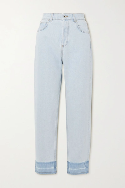Shop Loewe Frayed High-rise Straight-leg Jeans In Light Denim