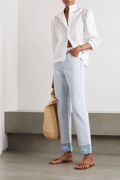 Shop Loewe Frayed High-rise Straight-leg Jeans In Light Denim