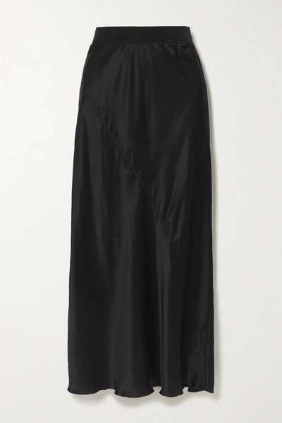 Shop Atm Anthony Thomas Melillo Paneled Silk-satin Midi Skirt In Black