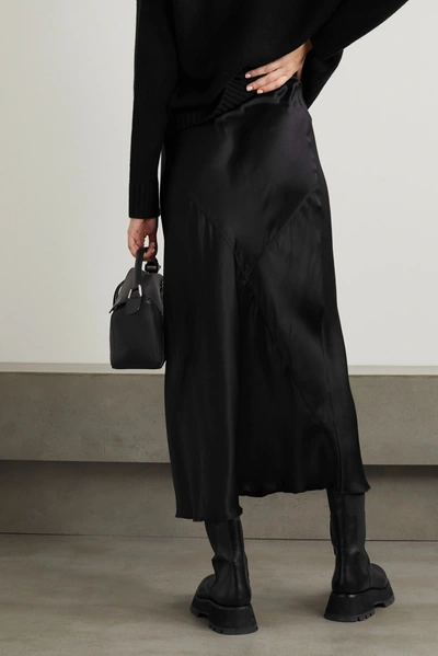 Shop Atm Anthony Thomas Melillo Paneled Silk-satin Midi Skirt In Black