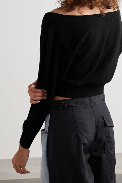 Alexander Wang Cropped Tulle trimmed Wool blend Sweater In Black ModeSens
