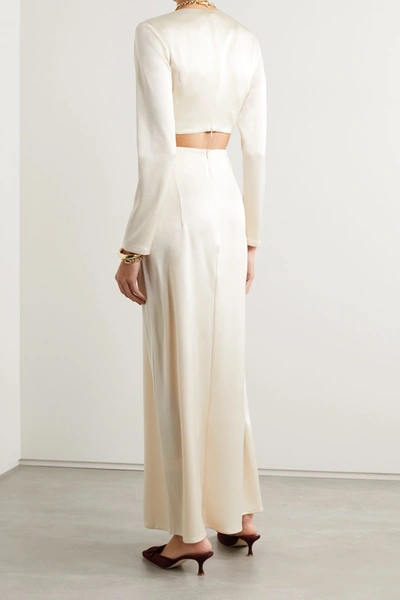 Shop Anna Quan Elena Twist-front Cutout Hammered-satin Maxi Dress In Cream