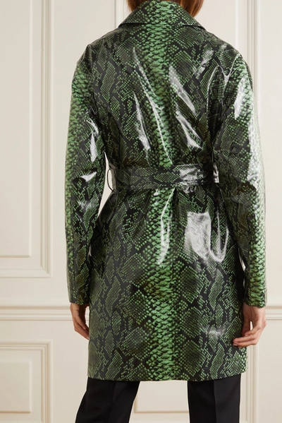 Shop Dries Van Noten Snake-print Coated Cotton-blend Trench Coat In Green