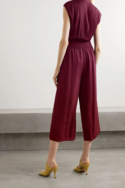 Shop Theory Cropped Wrap-effect Silk Crepe De Chine Jumpsuit In Burgundy
