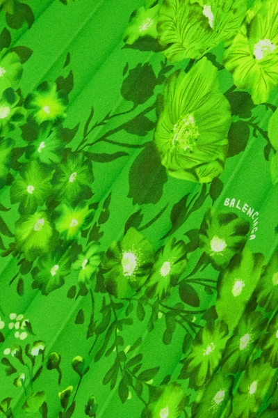 Shop Balenciaga Asymmetric Pleated Floral-print Crepe Midi Skirt In Green