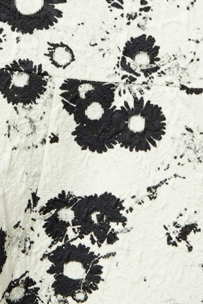 Shop Monique Lhuillier Tulle-trimmed Floral-print Cotton-blend Jacquard Midi Dress In White