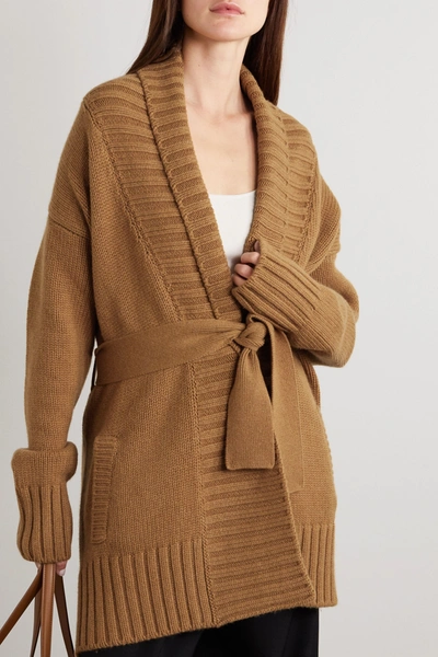 Shop Dolce & Gabbana Belted Cashmere Cardigan In Brown