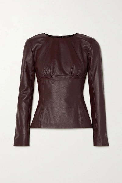 Shop Christopher Esber Charli Gathered Leather Top In Purple