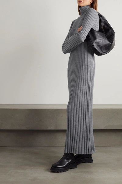 Shop Loulou Studio Ribbed Wool Turtleneck Maxi Dress In Gray